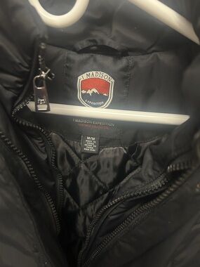 1 Madison Black Quilted Expedition Jacket with Red Logo Patch